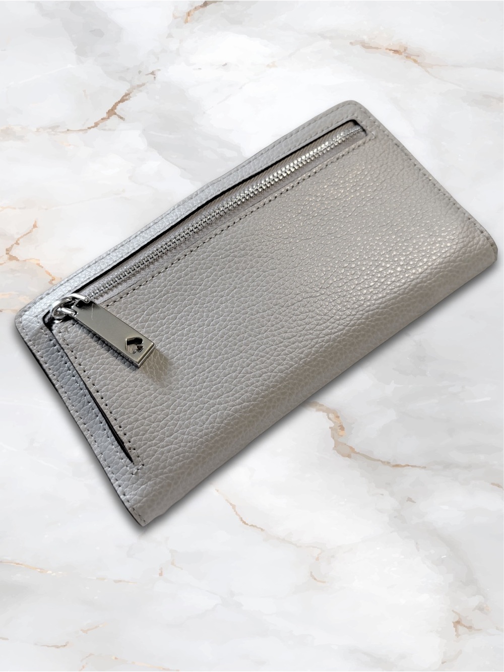 Kate Spade Grey Pebbled Large Slim Wallet with Burgundy Interor EUC with Tags - Picture 16 of 16